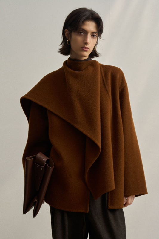 Large stole short coat / brown