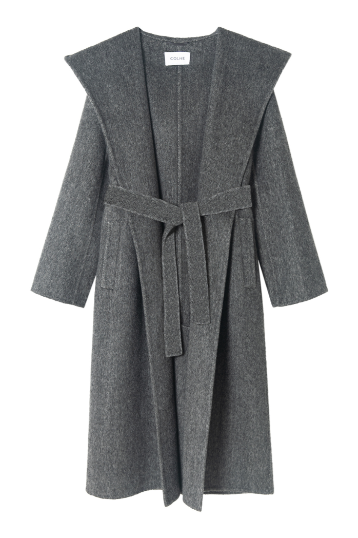 Alpaca blend hoodie long coat / dark gray