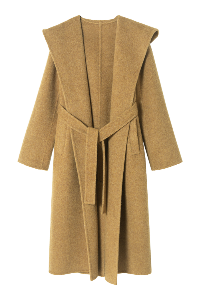 Alpaca blend hoodie long coat / camel