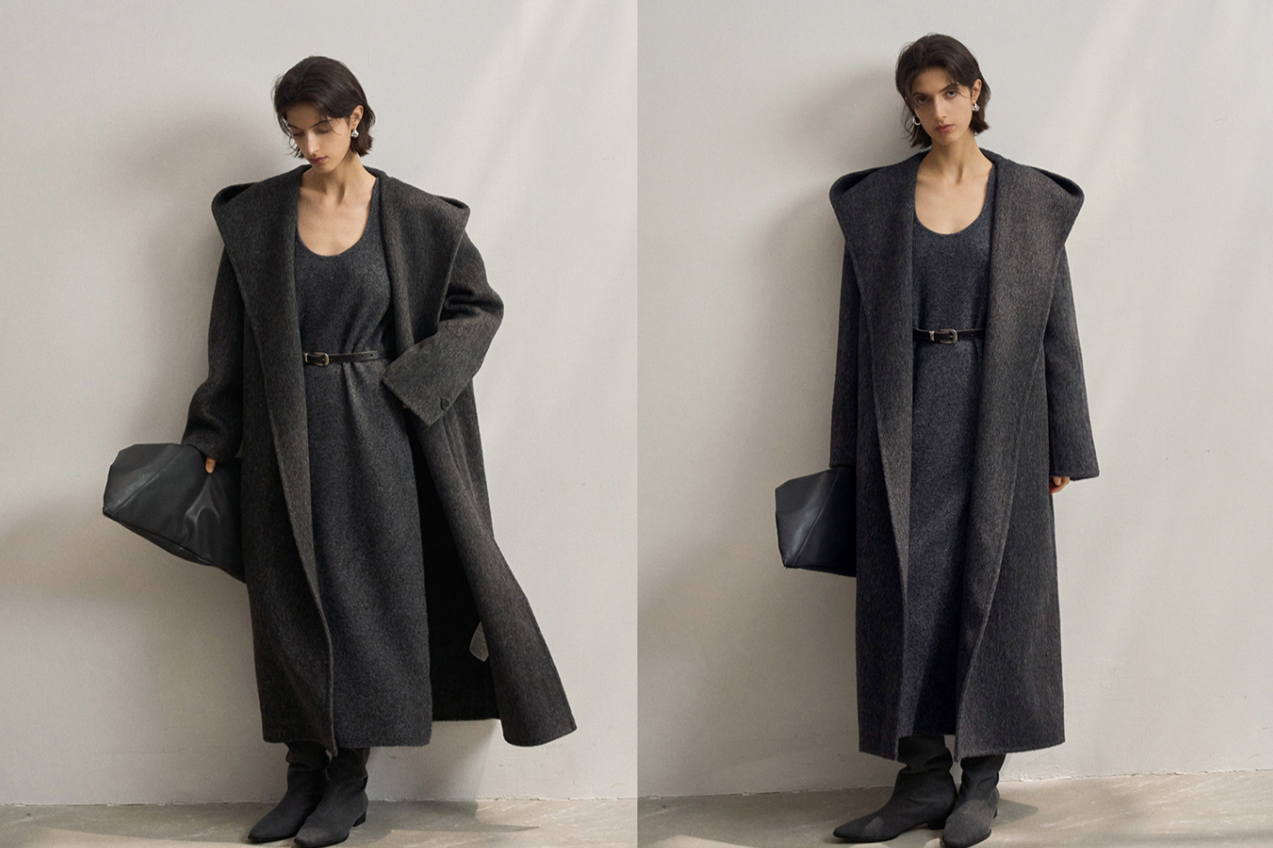 Alpaca blend hoodie long coat / dark gray