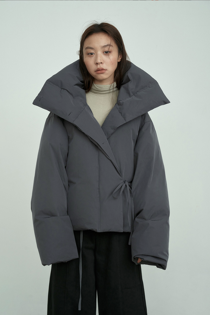 Large lapel short down jacket / 3 colors