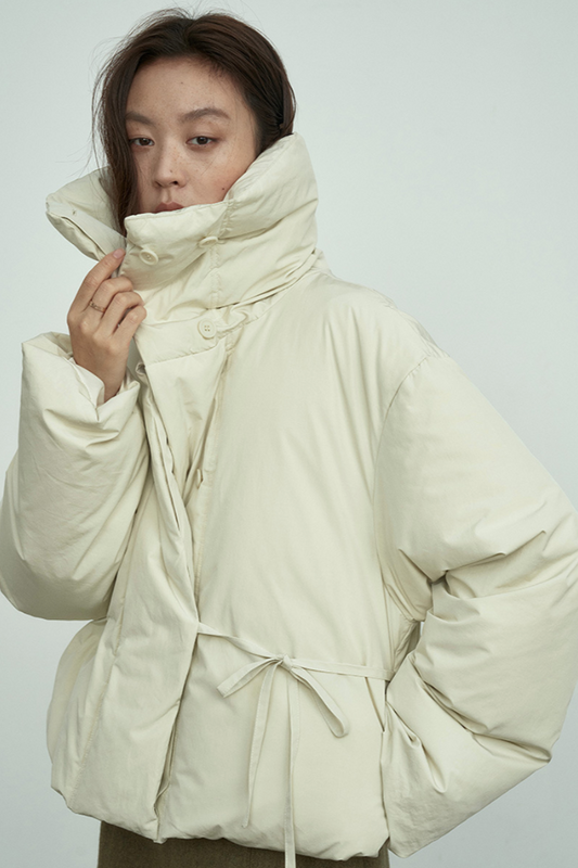 Large lapel short down jacket / 3 colors