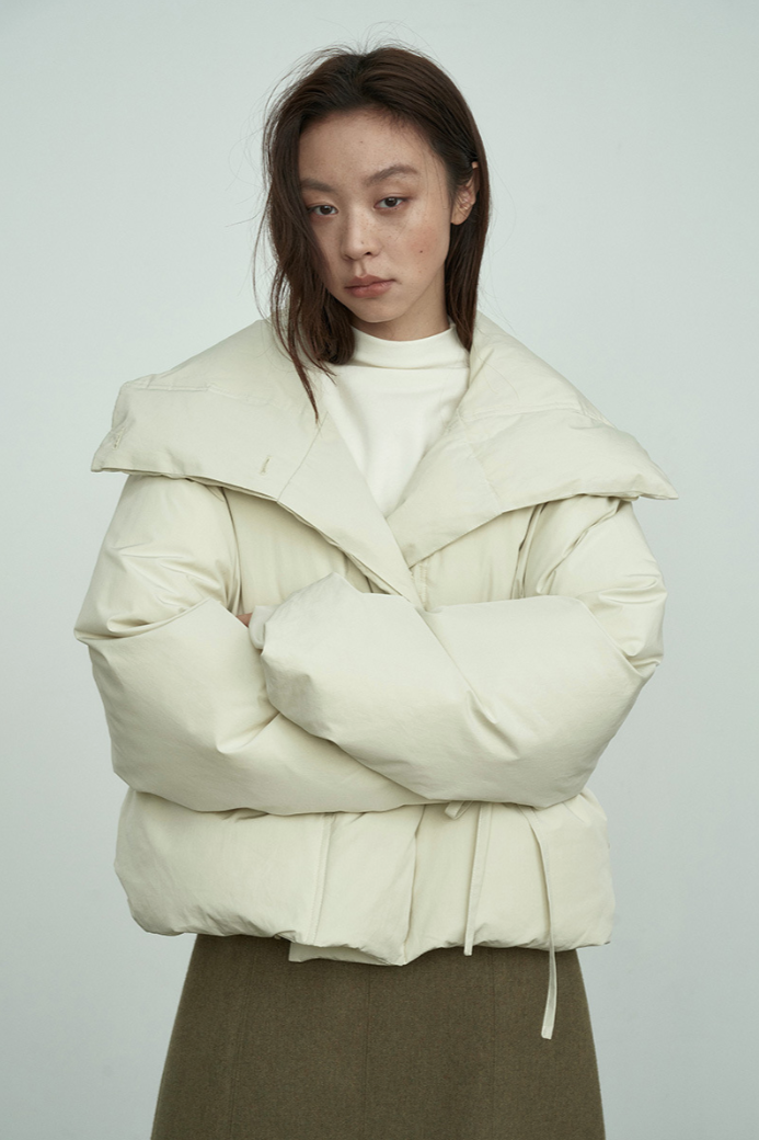 Large lapel short down jacket / 3 colors