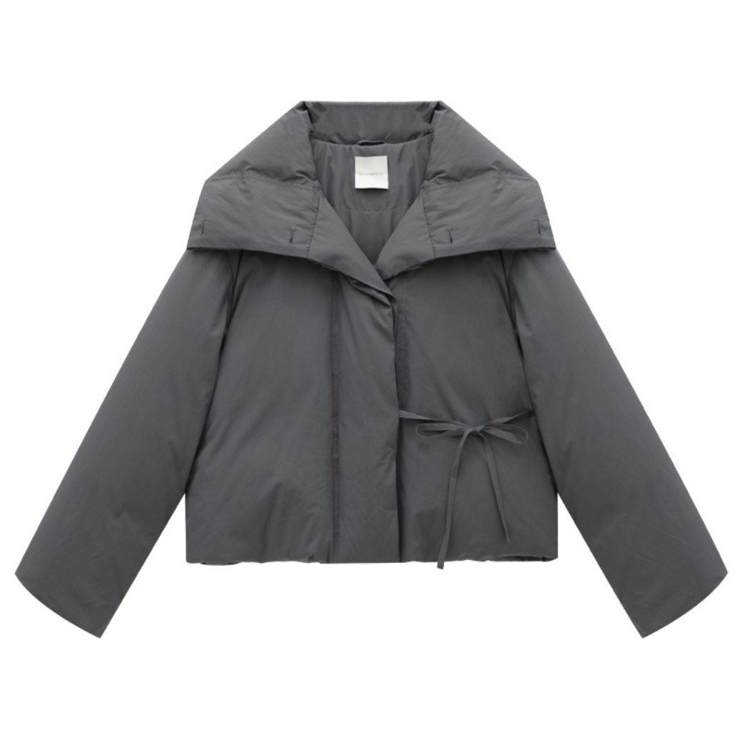 Large lapel short down jacket / 3 colors