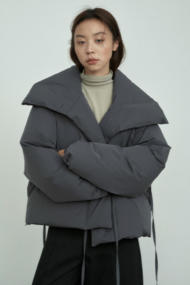 Large lapel short down jacket / 3 colors