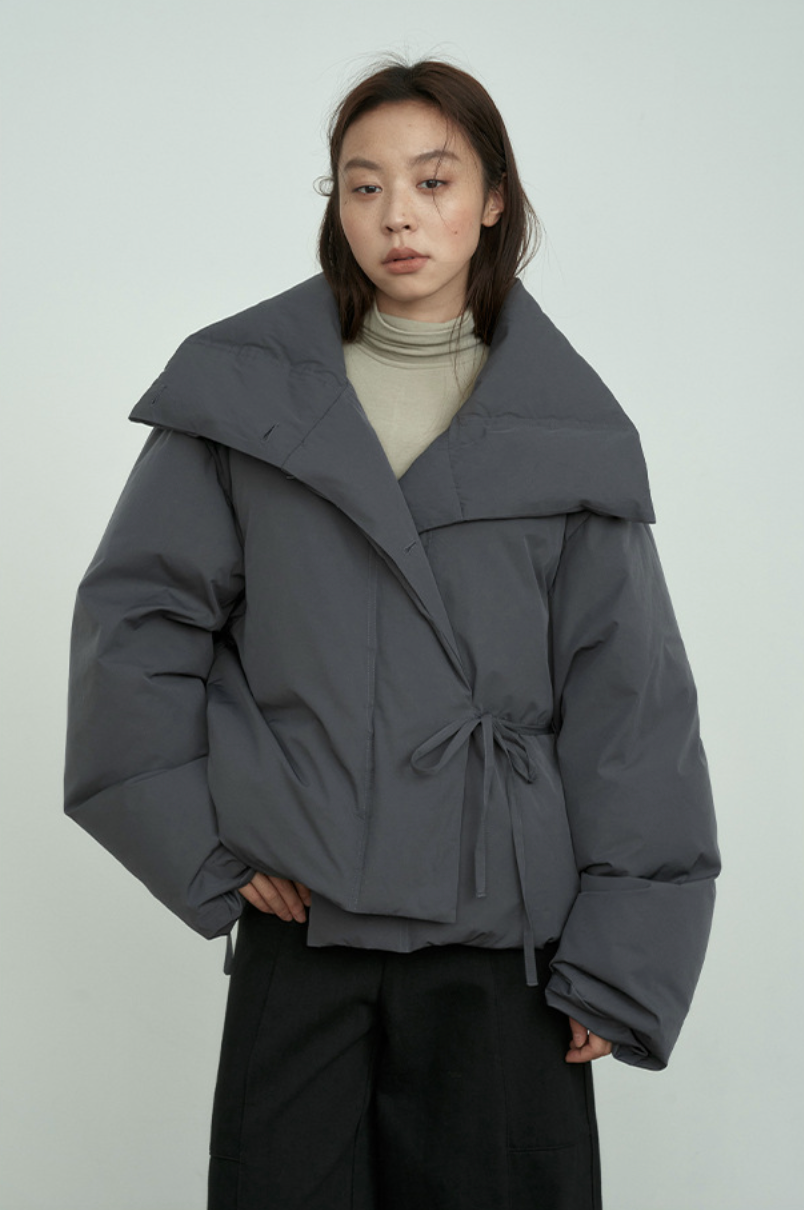 Large lapel short down jacket / 3 colors