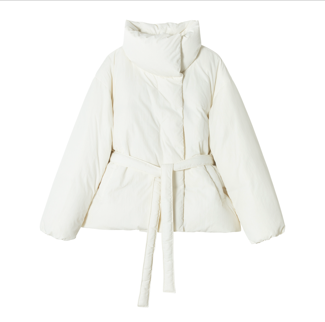 Wrap style short down coat / white