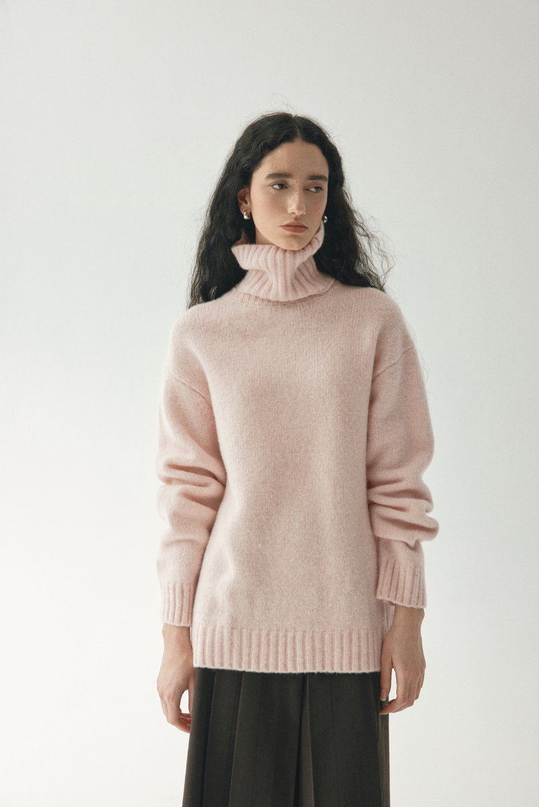 2WAY low gauge high neck knit / pale pink