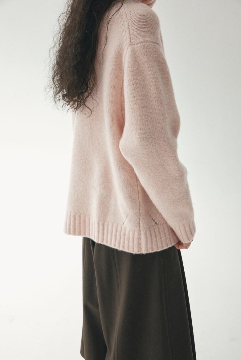 2WAY low gauge high neck knit / pale pink