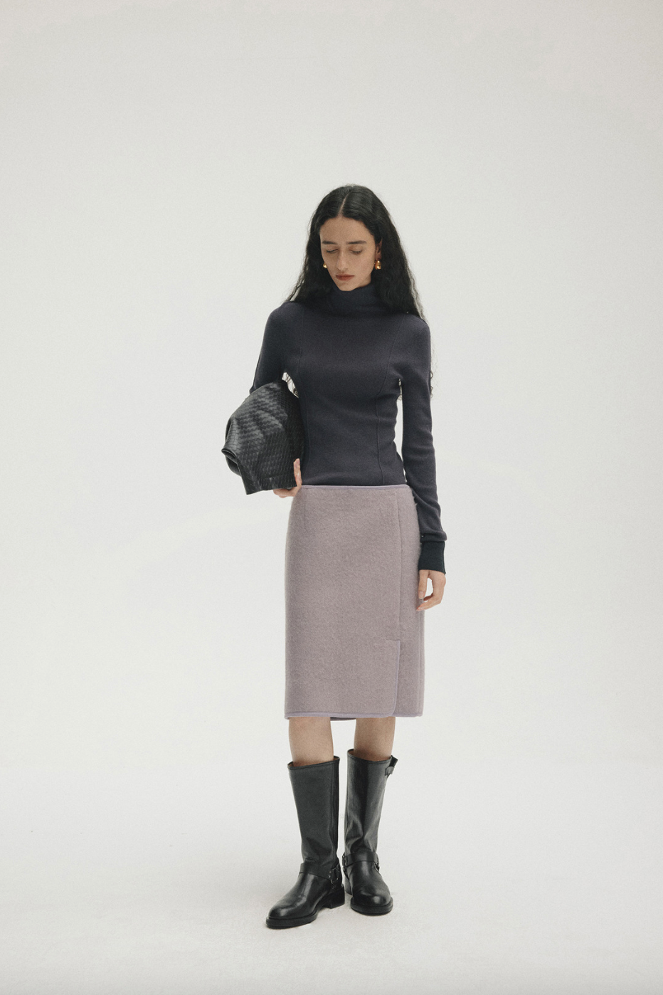 Wool-blend box skirt / light gray