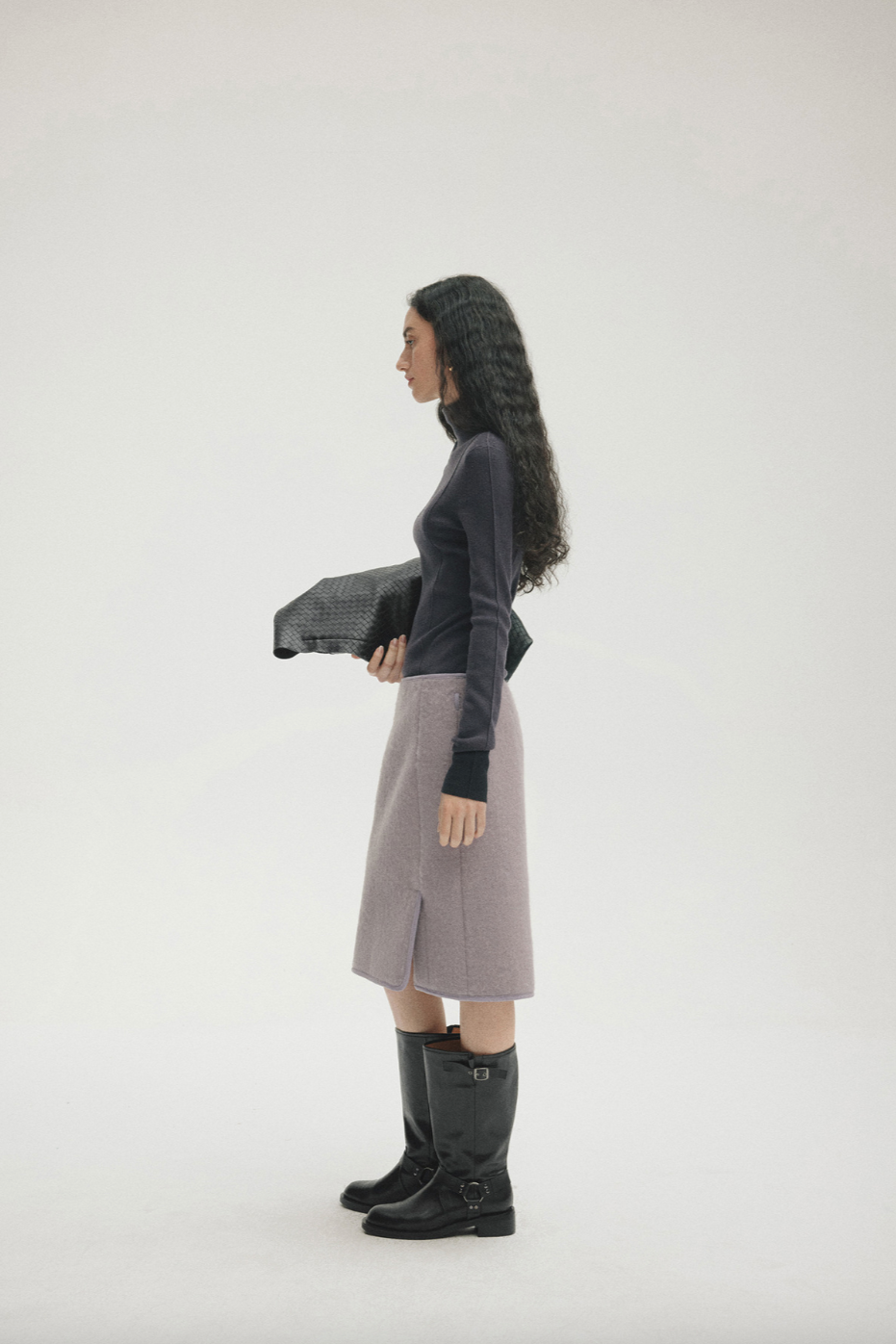 Wool-blend box skirt / light gray