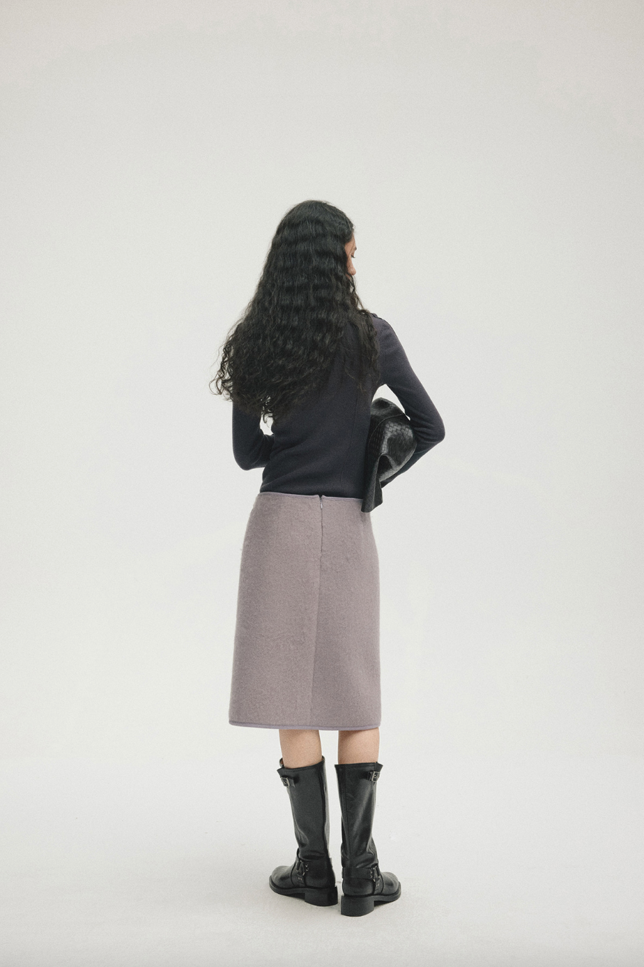 Wool-blend box skirt / light gray