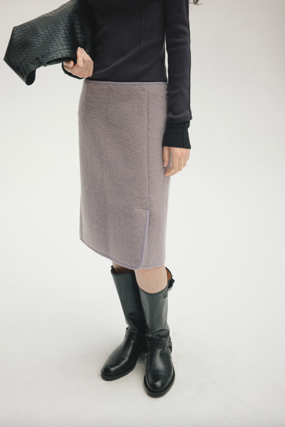 Wool-blend box skirt / light gray