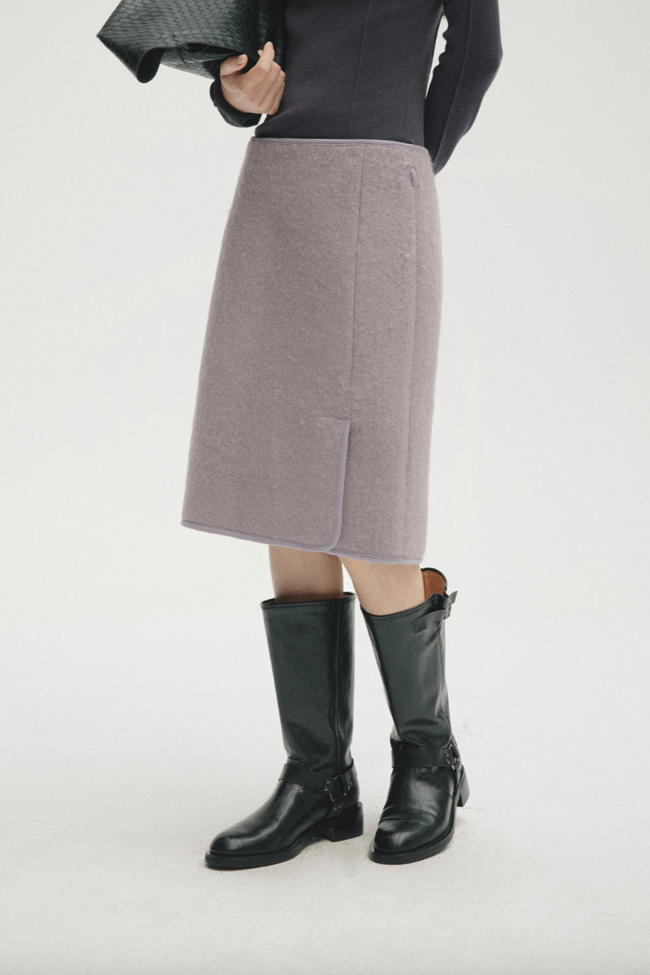 Wool-blend box skirt / light gray