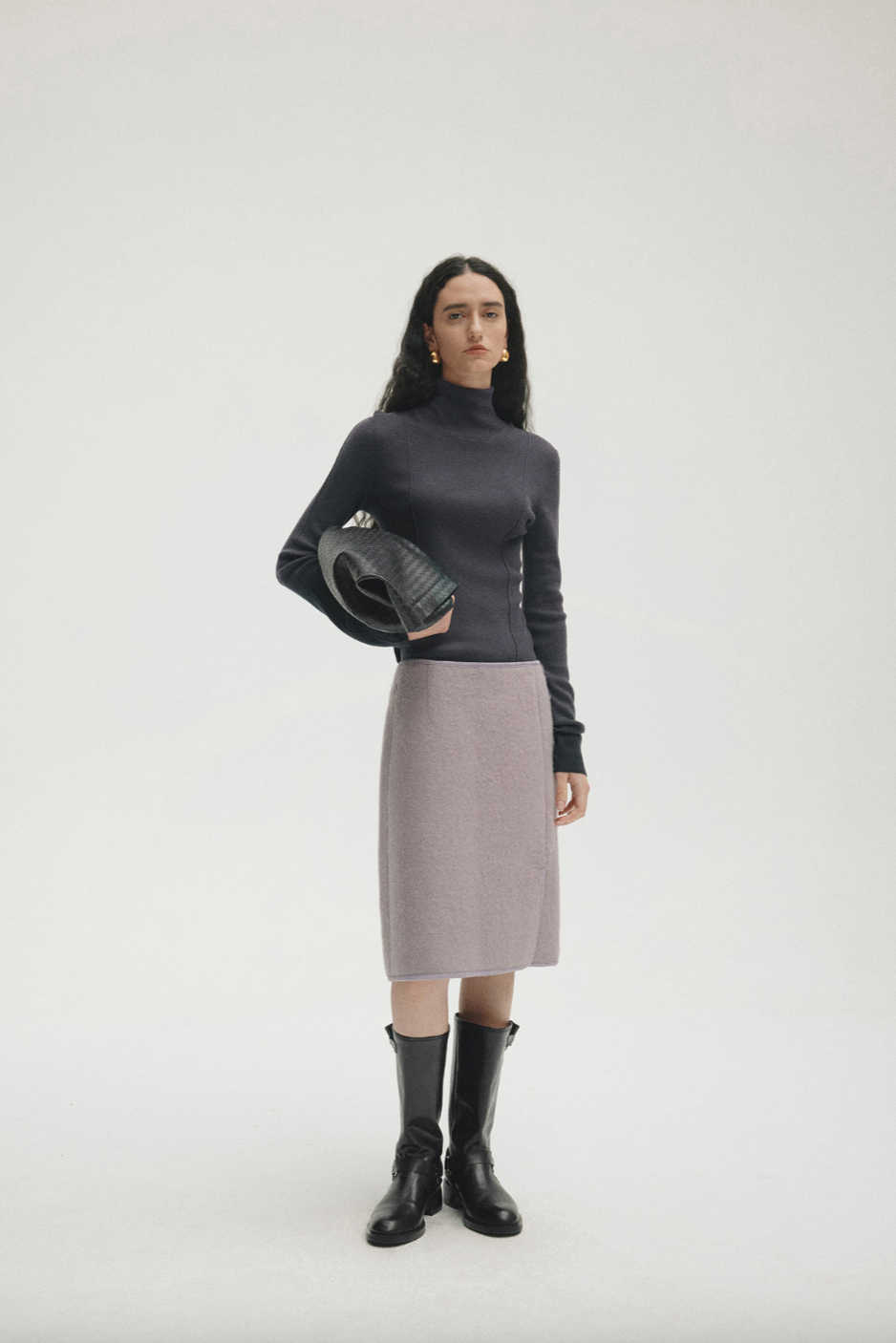 Wool-blend box skirt / light gray