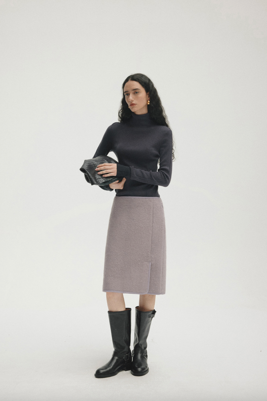 Wool-blend box skirt / light gray