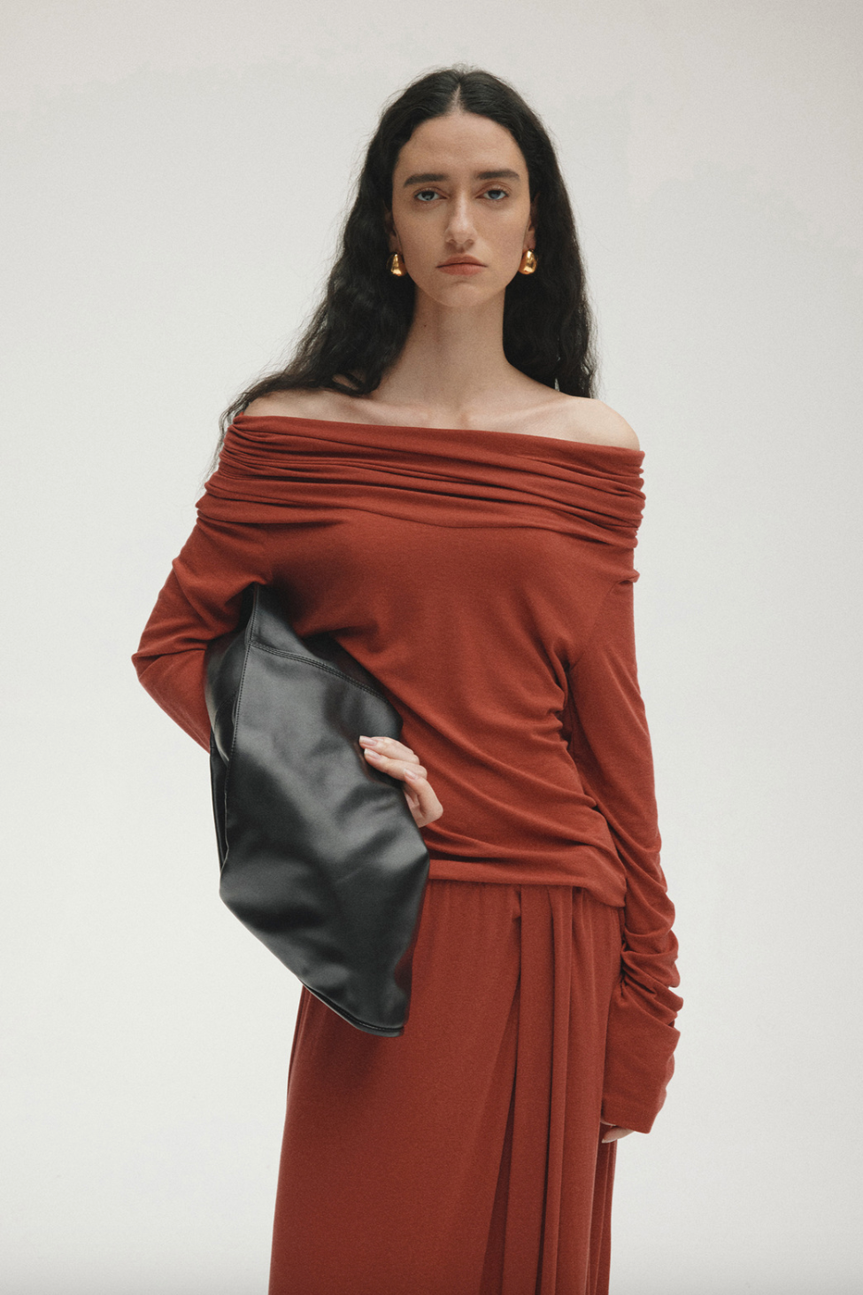 Hooded drape tops / red