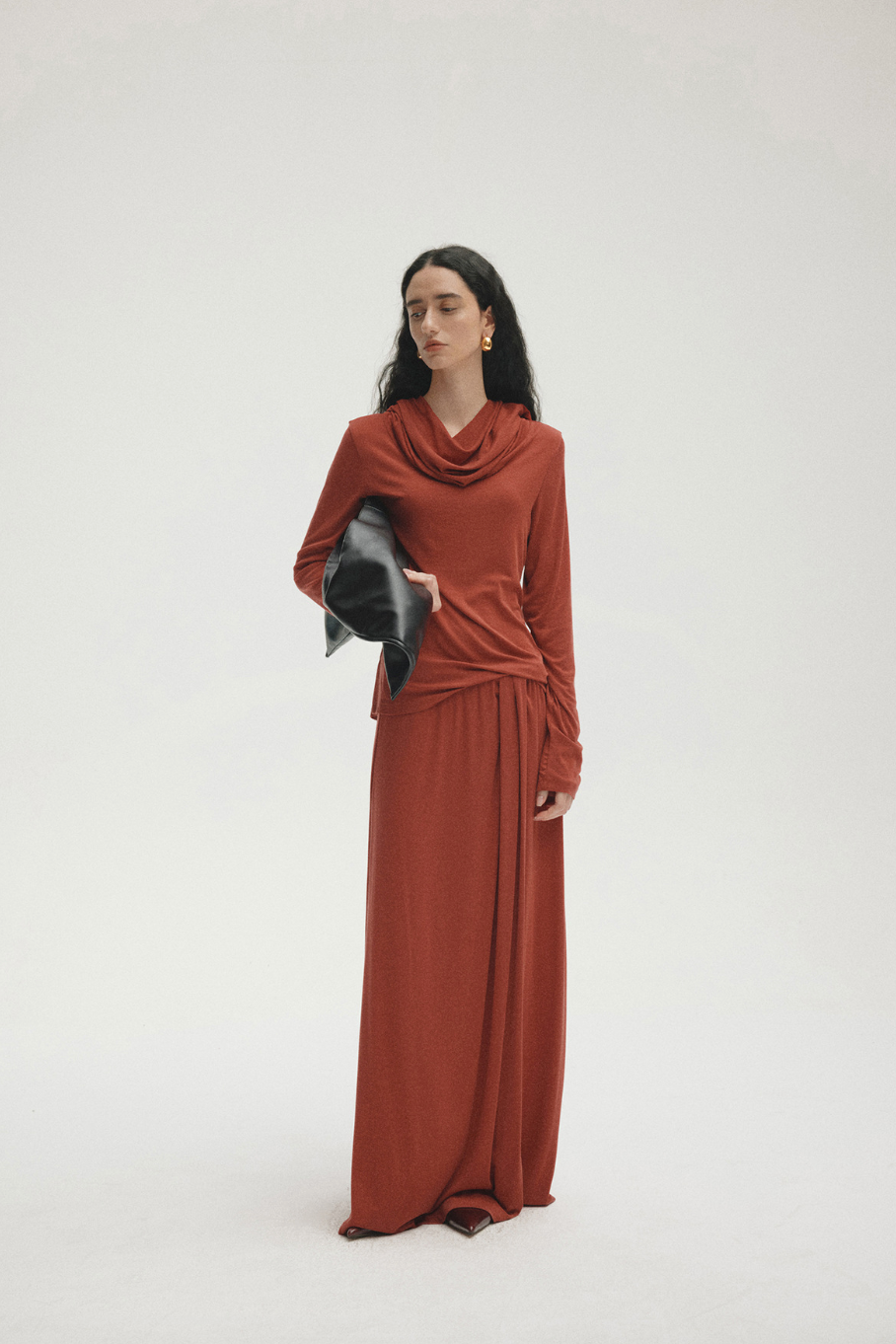 Hooded drape tops / red