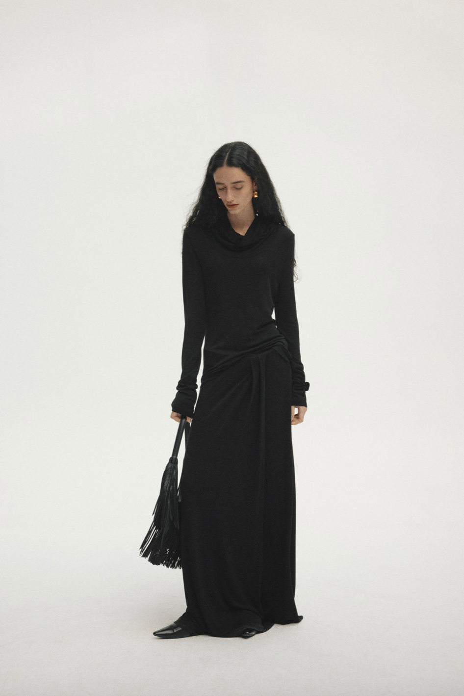 Hooded drape tops / black