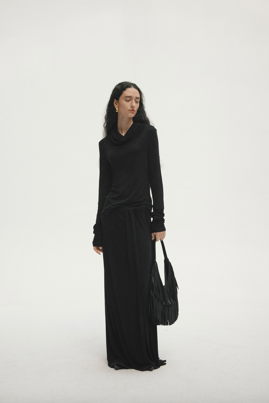 Hooded drape tops / black