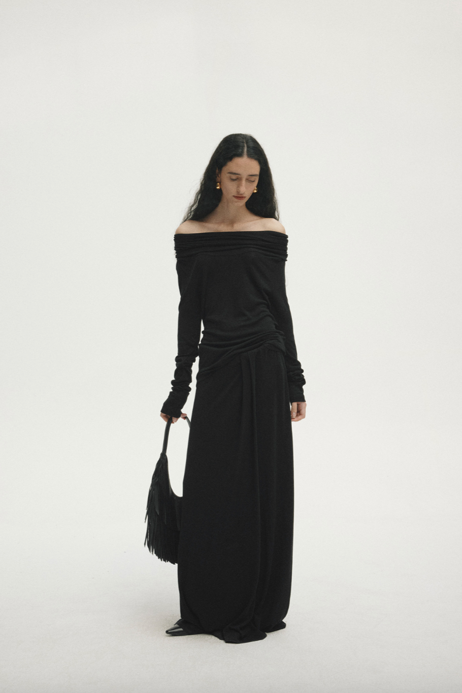 Hooded drape tops / black