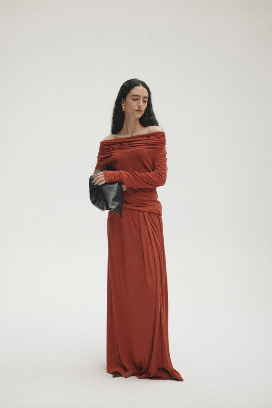 Draped fluid long skirt / red