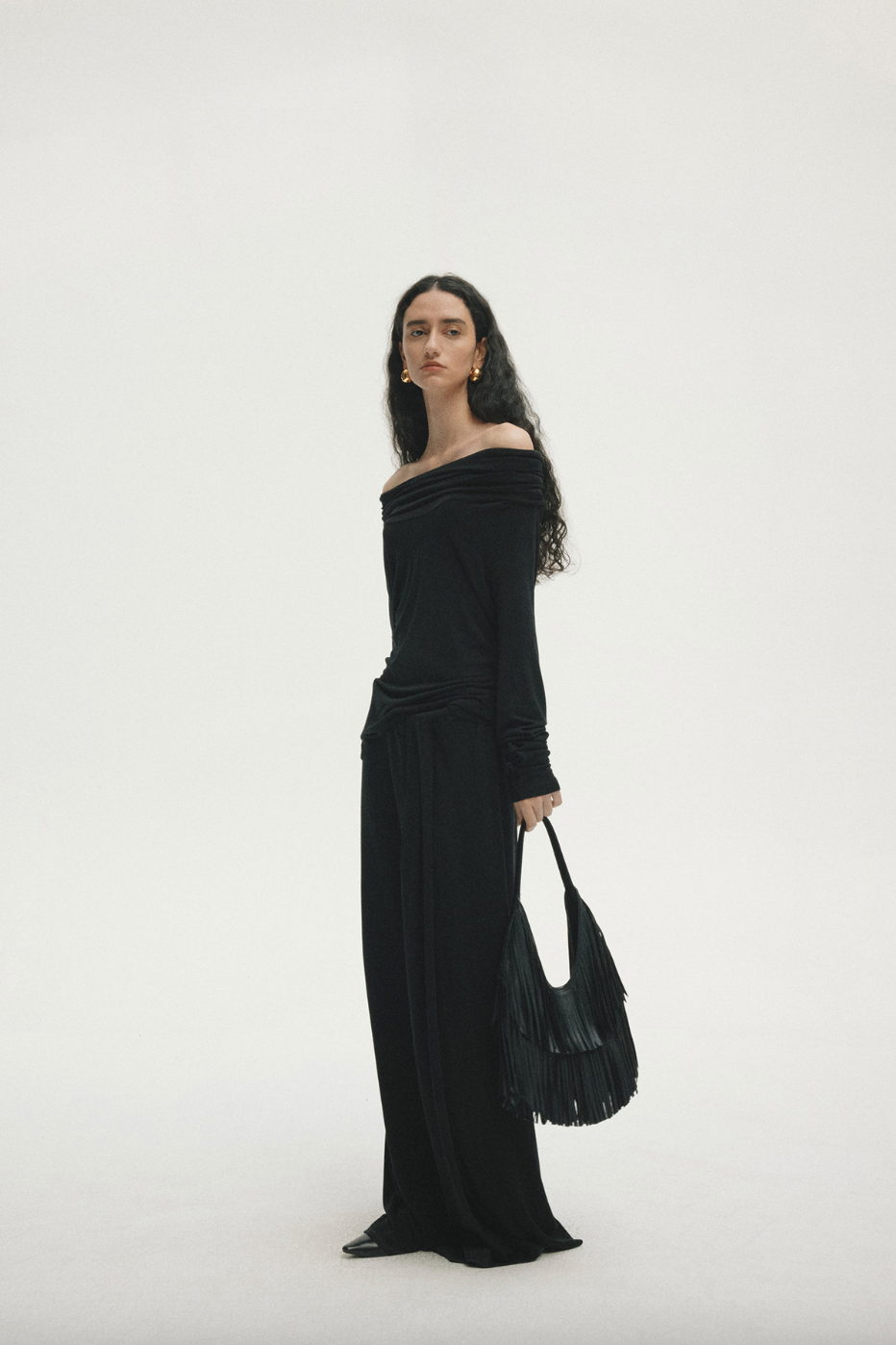 Draped fluid long skirt / black