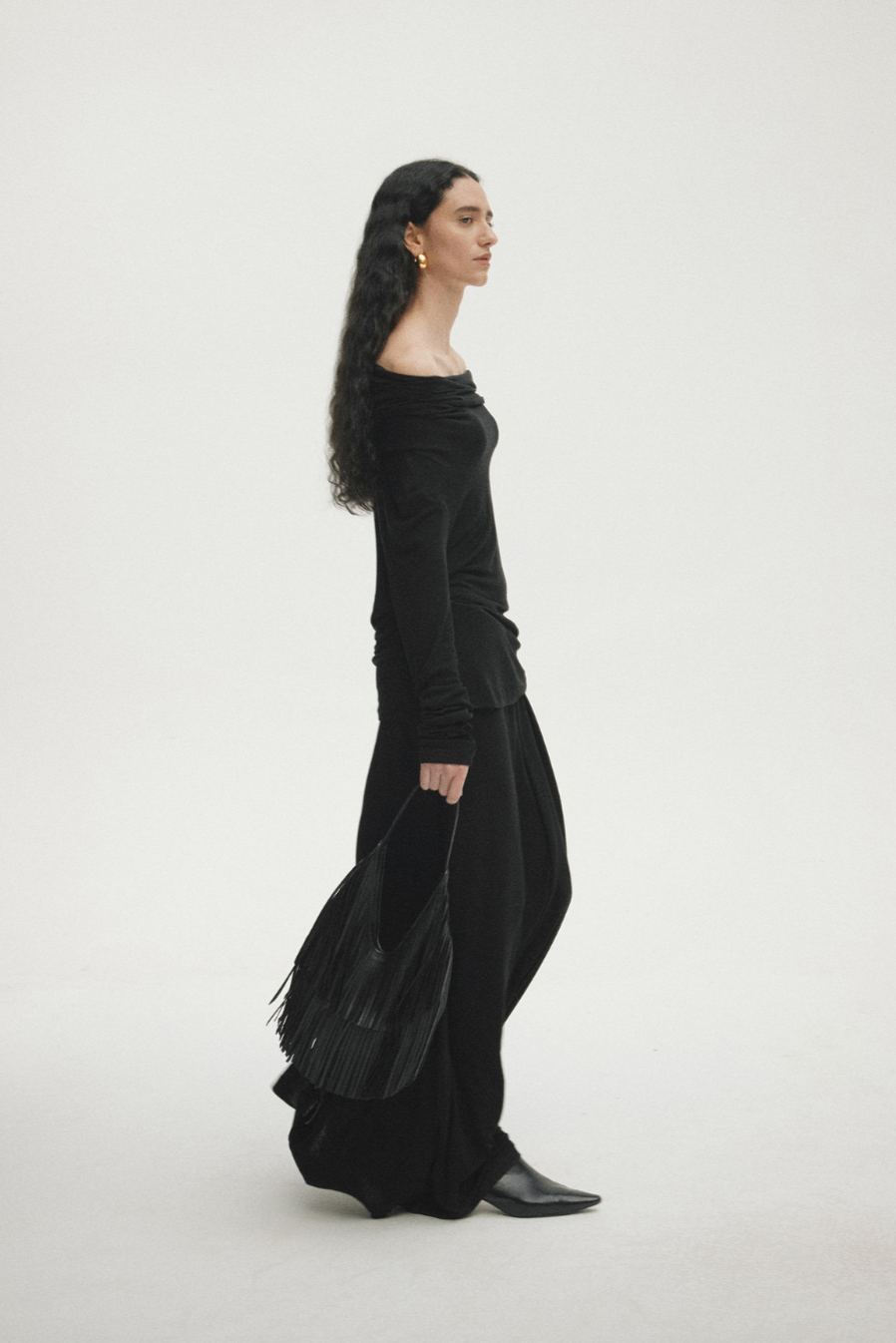 Draped fluid long skirt / black