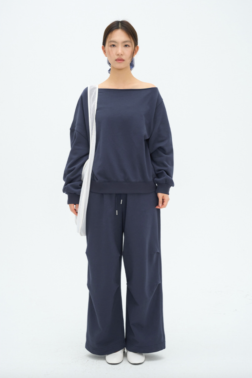 Relax wide sweat pants / navy