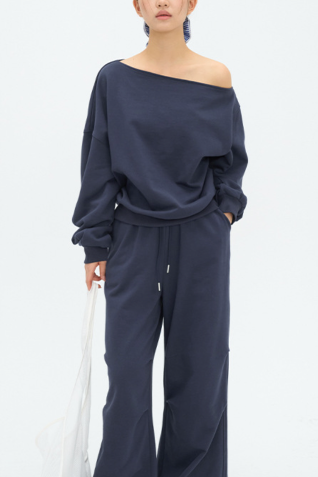 Relax wide sweat pants / navy