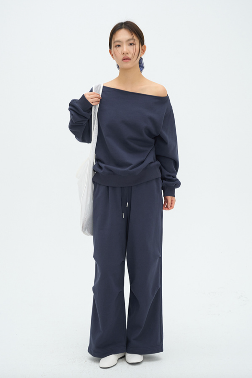 Relax wide sweat pants / navy