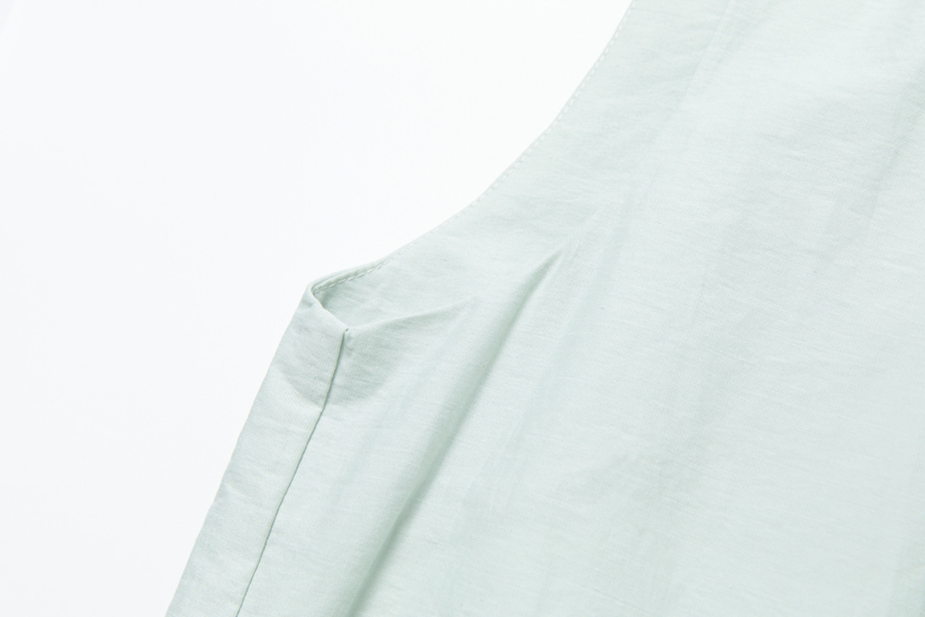 Gathered cotton-linen flare dress / black