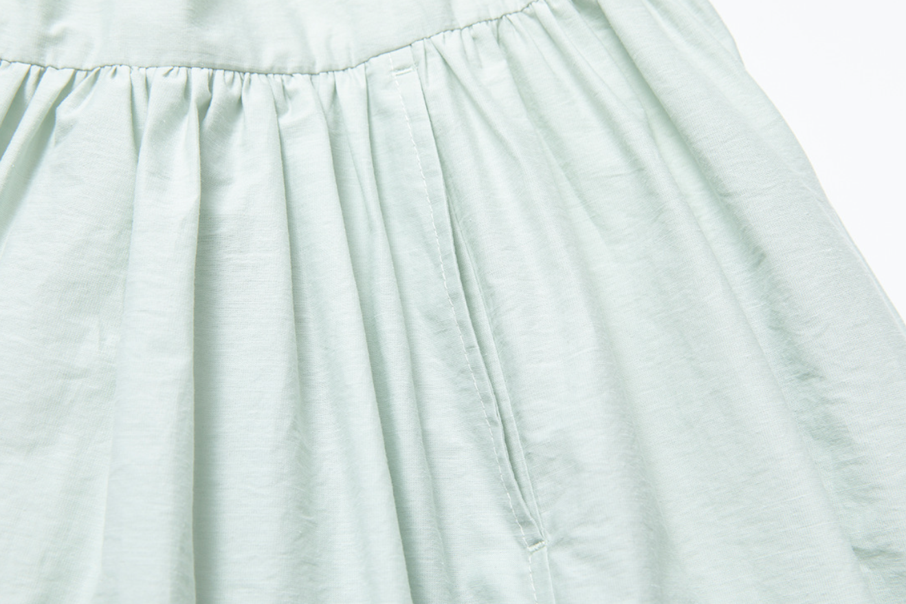 Gathered cotton-linen flare dress / black