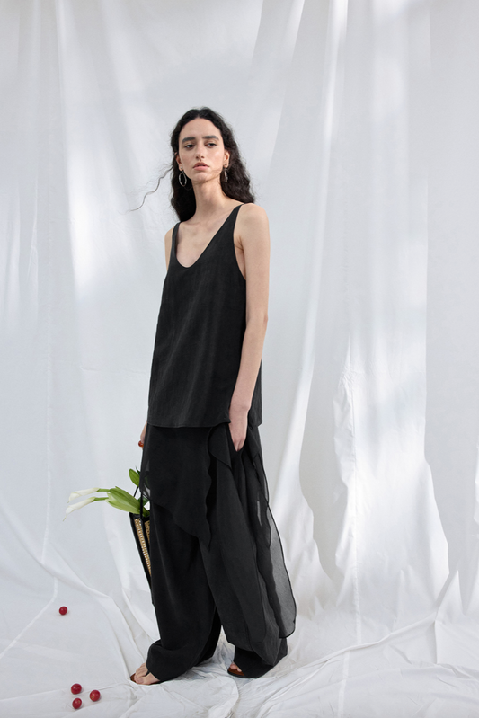 Airy drawstring wide pants / black